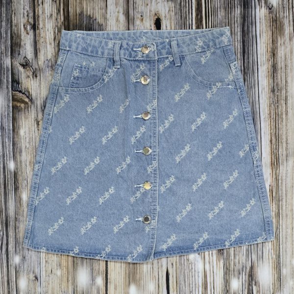 Women Printed Denim Skirt Vintage Charm