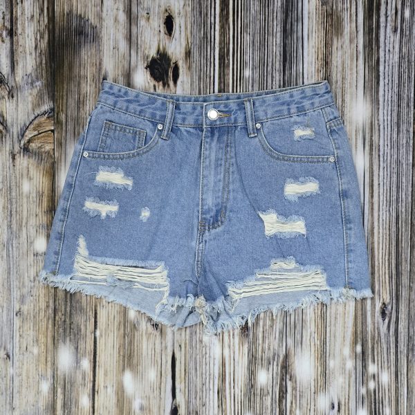 Women Blue Rips Denim Shorts Duality