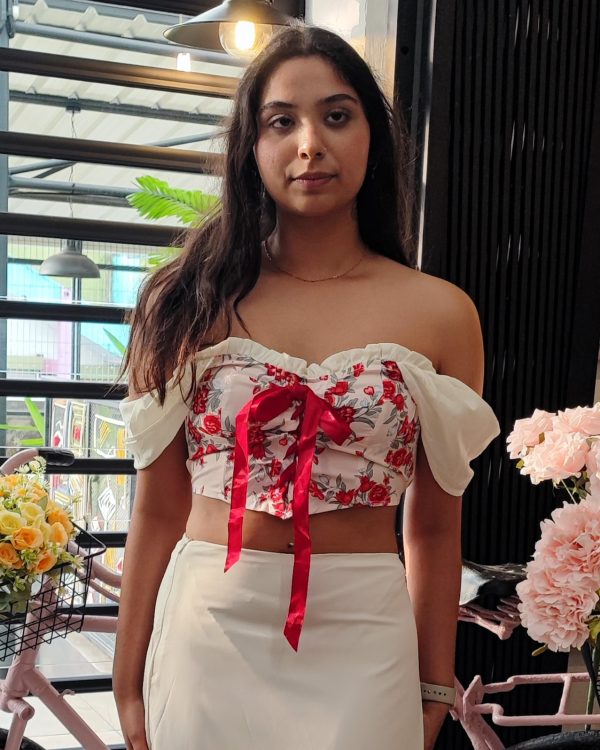 Women Floral Ribbon Corset Top