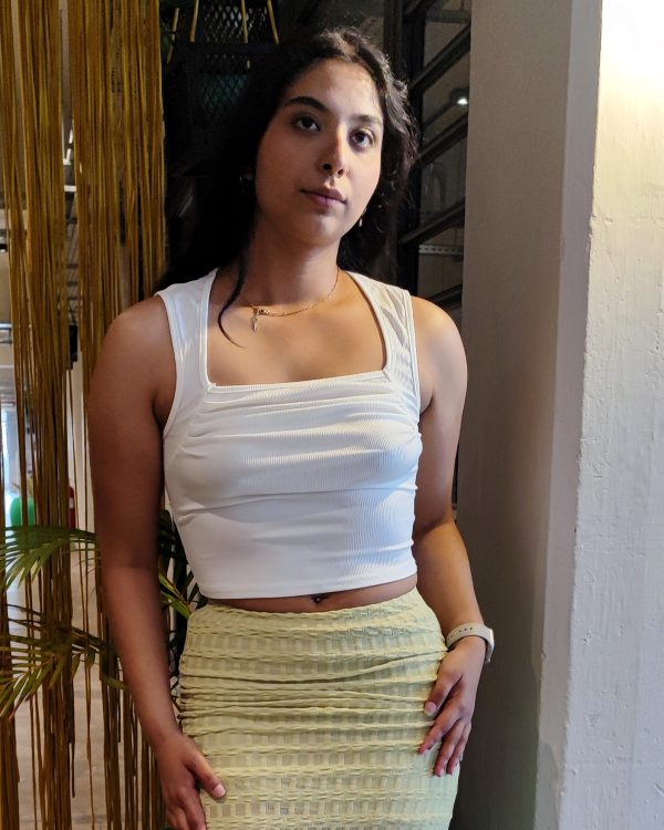 Women Ivory Square Neck Crop Top