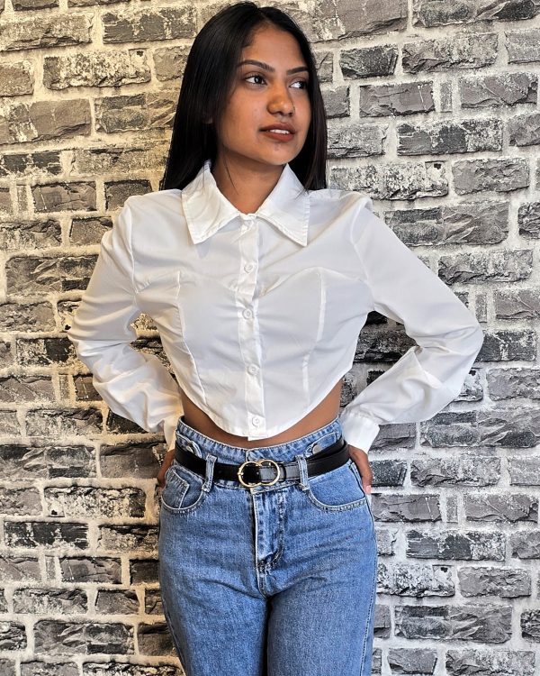 Women Crisp Elegance Cropped White Shirt