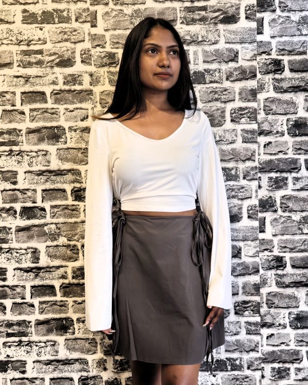 Women Charcoal Side-Tie Mini Skirt